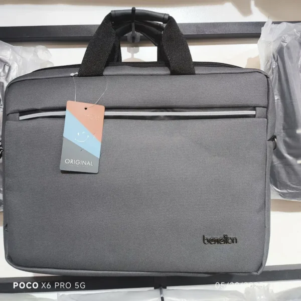 کیف لپ تاپ دسته دار مدل B0125 برند BENETON بنتون 15.6 اینچ - خاکستری