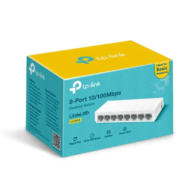 سوییچ شبکه 8 پورت مدل LS1008 برند تی پی لینک TP-LINK سرعت 10/100 گارانتی متم اف