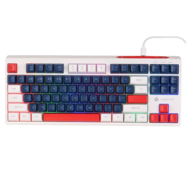 کیبورد سیم دار مدل K320M برند LOGIKEY لاجی کی RGB - سفید آبی - گارانتی الماس رایان ایرانیان