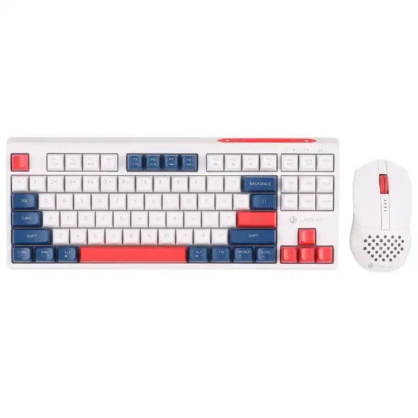 کیبورد و موس بیسیم مدل KM329W برند LOGIKEY لاجی کی  RGB -  سفید ابی - گارانتی الماس رایان ایرانیان