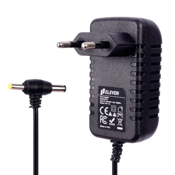 اداپتور دیواری دوطرفه  برند الون ELEVEN ولتاژ 9  1 آمپر مشکی گارانتی رایان آروند 12 ماه