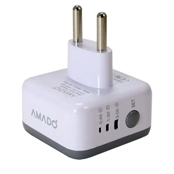 تبدیل برق 3 به 2 مدل AM103 برند AMADO آمادو  سفید - تایمر دار
