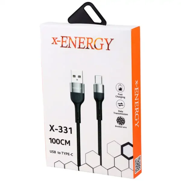 کابل شارژ مدل X-331 برند ایکس انرجی X-ENERGY USB TO TYPE-C+مشکی+متراز 1+گارانتی IPM
