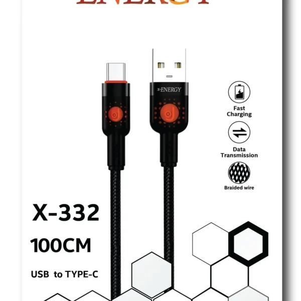 کابل شارژ مدل X-332 برند ایکس انرجیX-ENERGY   USB TO TYPE-C+متراژ 1+گارانتی IPM
