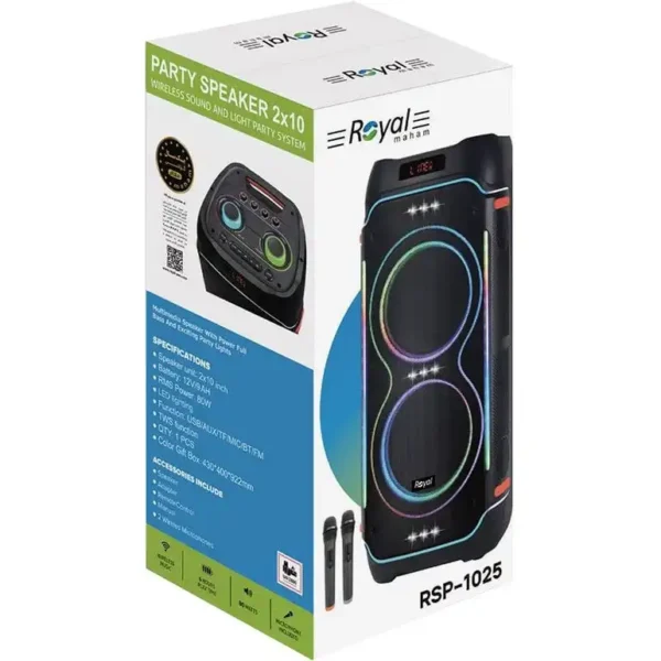 اسپیکر پارتی باکس مدل RSP-1025 برند ROYAL رویال  مشکی - میکروفون - گارانتی مهام