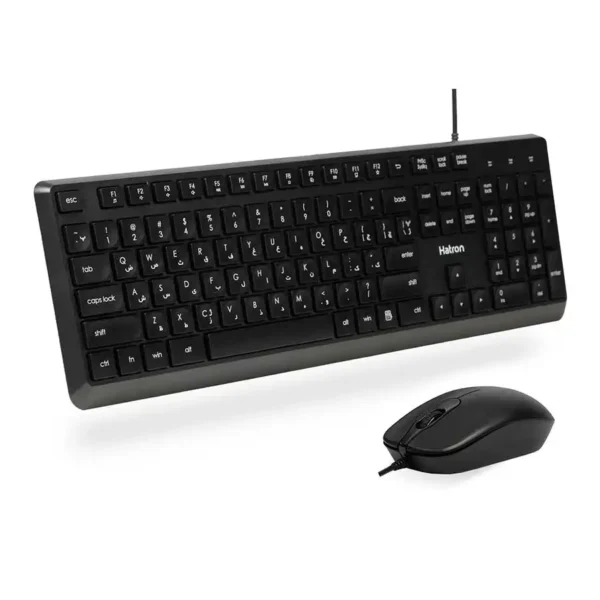 کیبورد موس سیم دار مدل HKC215 برند HATRON هترون  مشکی - بی صدا - گارانتی فورتیم