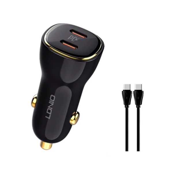 شارژر فندکی مدل C104 برند LDNIO الدینیو مشکی - 60W - TYPE C