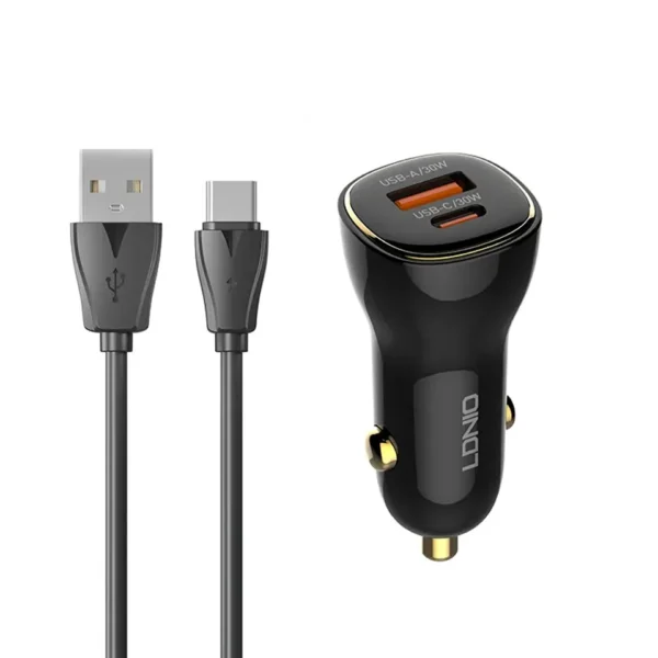 شارژر فندکی مدل C103 برند LDNIO الدینیو  مشکی - USB C&A - 60W