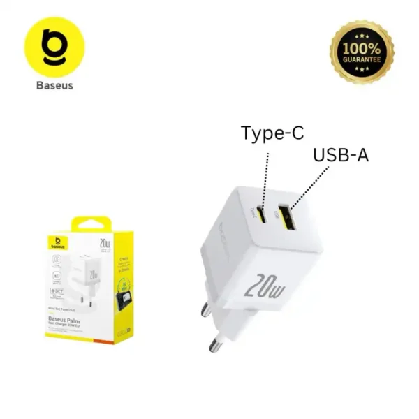شارژر مدل PALM برند BASEUS بیسوس سفید - TYPE C - 20W