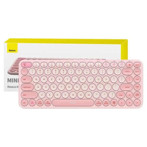 کیبورد بیسیم تک مدل K01 برند BASEUS بیسوس صورتی - بلوتوث - دانگل - گارانتی آونگ