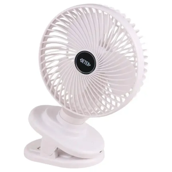 پنکه گیره ای مدل DF155 برند DETEX دی تکس  چرخش 180 درجه - سفید