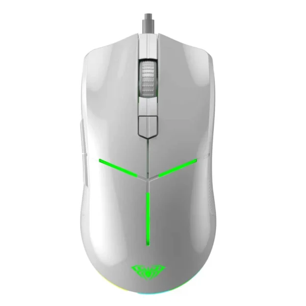 موس سیم دار گیمینگ مدل F820 برند AULA آئولا 6400DPI - سفید - گارانتی انزو سرویس 12 ماه