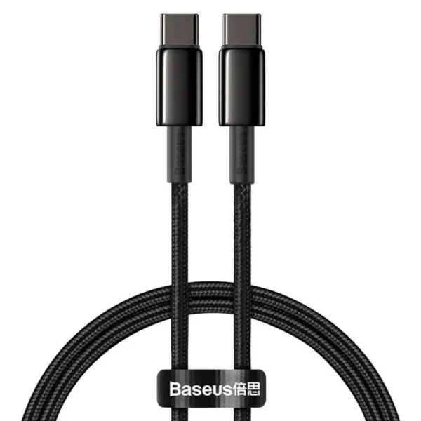 کابل شارژ TYPE C TO TYPE C مدل TUNGSTEN GOLD برند BASEUS بیسوس  متراژ 1 - 100W - کنفی - مگنت