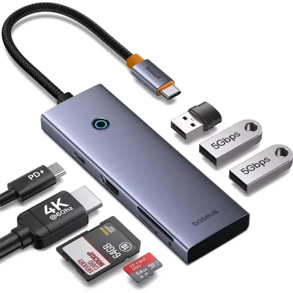 هاب TYPE C مدل OH159 برند BASEUS بیسوس  7 پورت - MICRO SD - SD - HDMI - USB - گارانتی آونگ