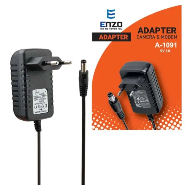 اداپتور دیواری مدل A-1091 برند ENZO انزو  9V - 1A - مشکی - گارانتی انزو سرویس