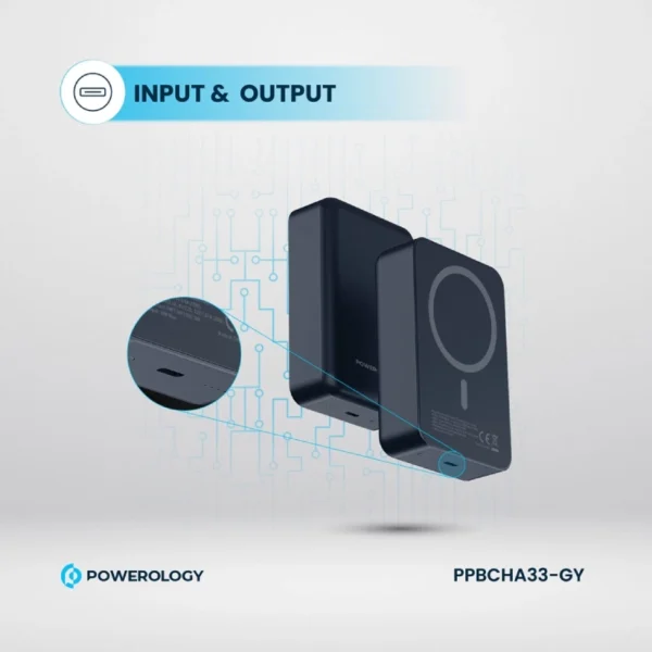 پاور بانک مدل PP033 برند POWEROLOGY پاورلوژی MAH20000 - شارژ بیسیم 15W - مشکی