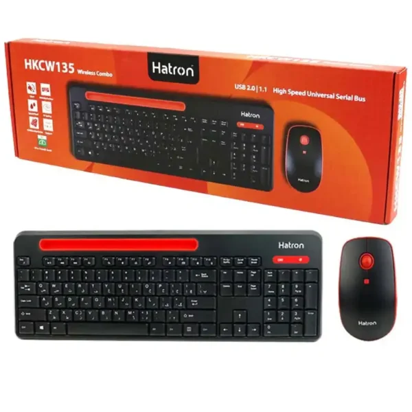 کیبورد موس بیسیم مدل HKCW135 برند HATRON هترون  مشکی - گارانتی فورتیم