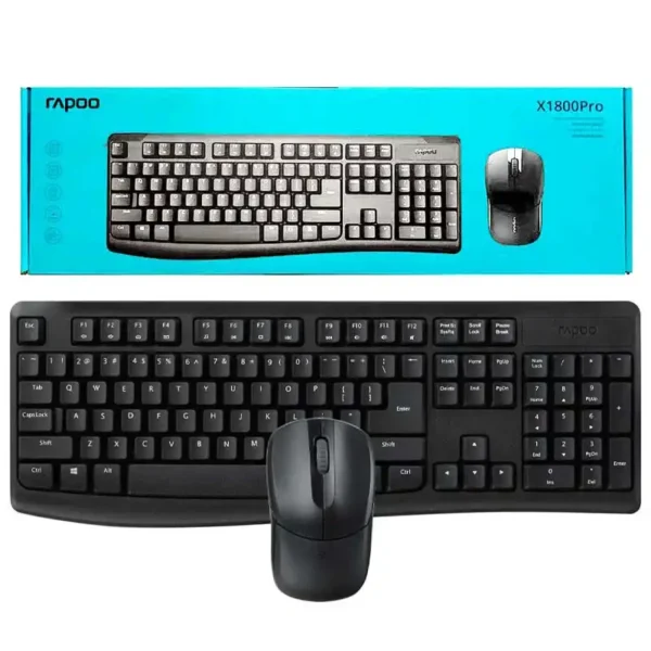 کیبورد و موس بیسیم مدل X1800 برند RAPOO  رپو  مشکی - گارانتی 18 ماه پانا