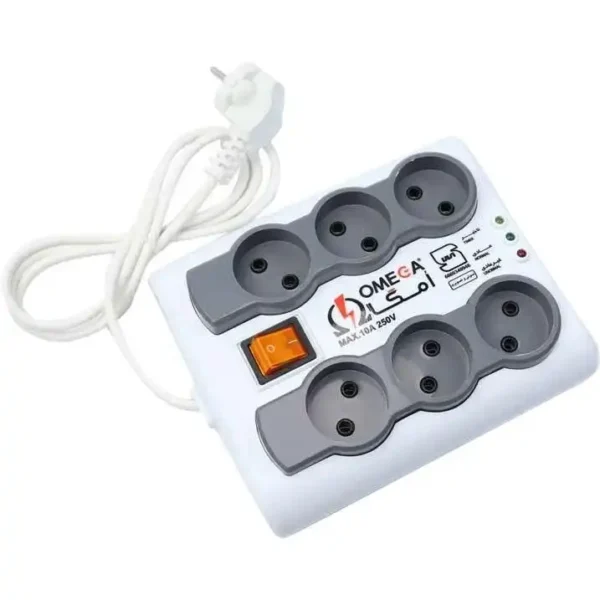 محافظ برق 6 خانه مدل P-6000 برند OMEGA امگا  متراژ3 - سفید