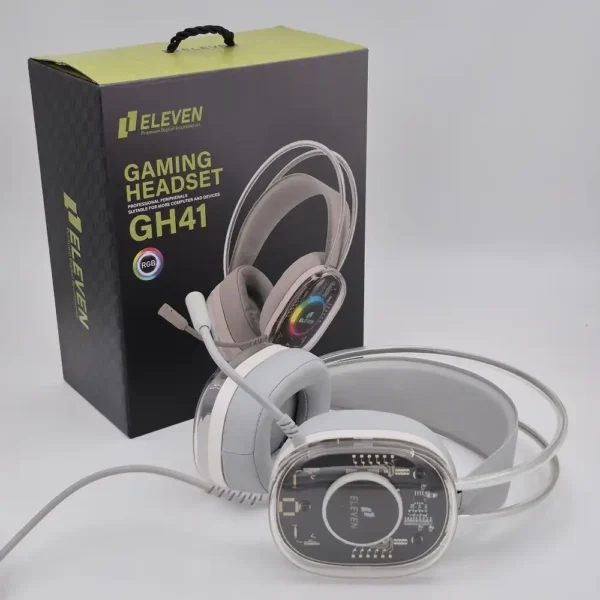 هدست سیم دار گیمینگ مدل GH41 برند ELEVEN الون  سفید - RGB - گارانتی رایان اروند