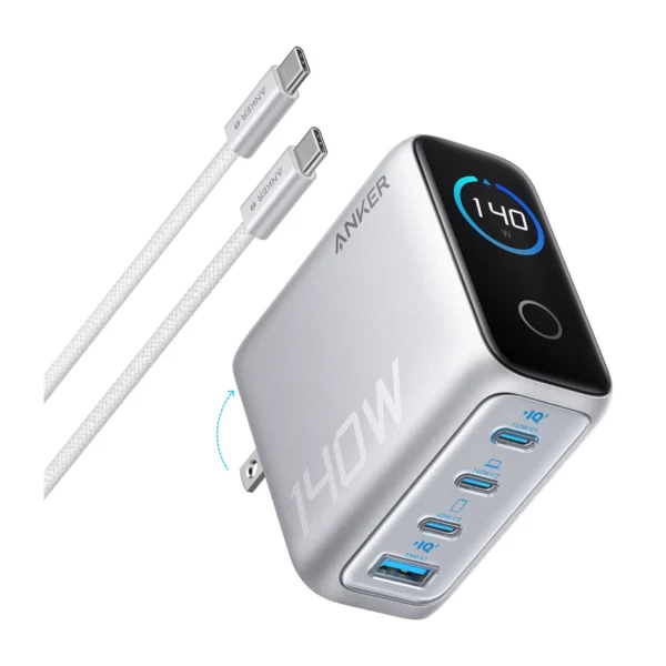 شارژر TYPE C & USB مدل B2697KZ1 برند ANKER انکر  نقره ای - 4 پورت - 140W - گارانتی