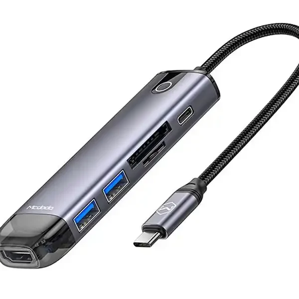 هاب TYPE C 6 PORT مدل HU-7740 برند MCDODO مکدودو  HDMI 4K - USB3.0 - گارانتی سهند گستر 6 ماه