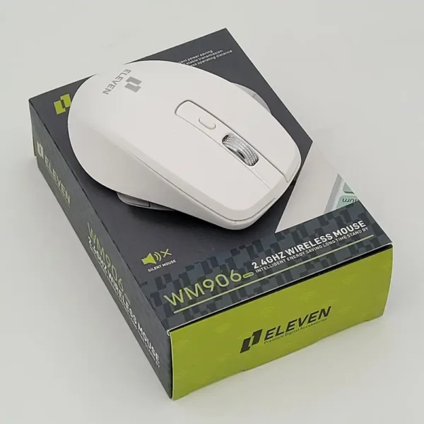موس بیسیم مدل M906 برند ELEVEN الون  سفید - 6 کلید - بی صدا - گارانتی رایان اروند 12