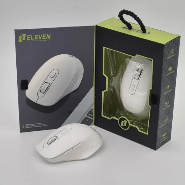 موس بیسیم مدل M917 برند ELEVEN الون  سفید - 6 کلید - بی صدا - گارانتی رایان اروند