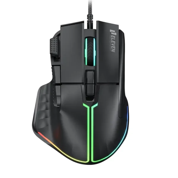 موس سیم دار گیمینگ مدل GM10 برند ELEVEN الون  مشکی - 8 کلید - RGB - گارانتی رایان آروند