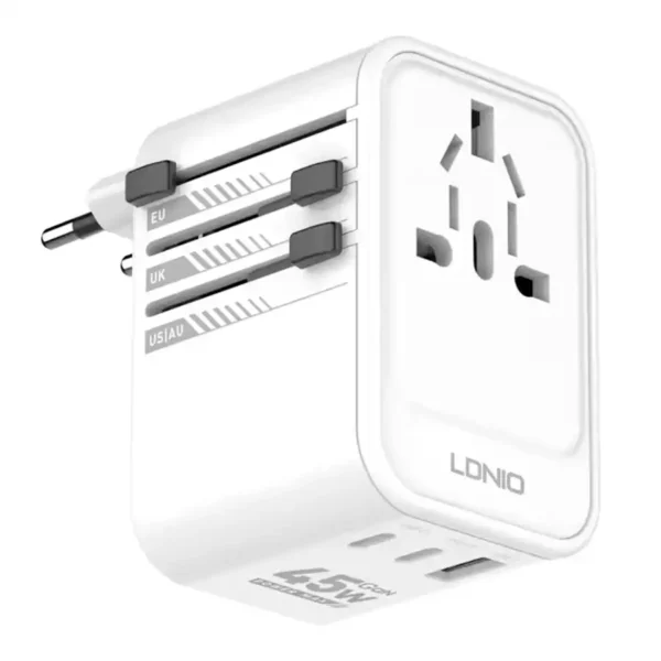 تبدیل برق 2 به 3 و شارژ مدل Z8 برند LDNIO الدینیو  سفید - USB*1 - TYPE C*2 - 45W - گارانتی LMR