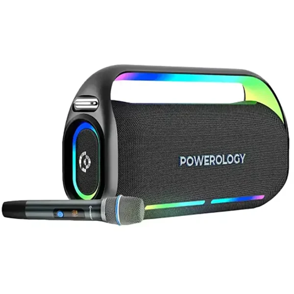 اسپیکر شارژی مدل PWLAU012 برند POWEROLOGY خاکستری - میکروفون - 200W