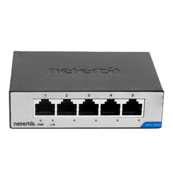 سوییچ شبکه 5 پورت مدل NGS-1005A برند NETERBIT نتربیت  سرعت 1000 - مشکی - گارانتی آونگ