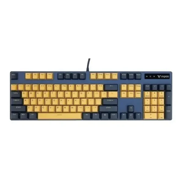 کیبورد سیم دار گیمینگ مدل V500 PRO 87 برند  RAPOO رپو  زرد و مشکی - RGB - مکانیکال آبی - گارانتی پانا
