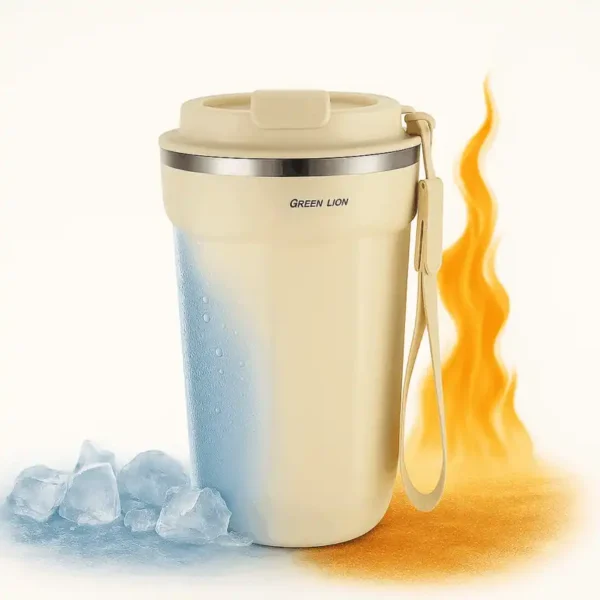 بطری آب مدل VACUUM MUG برند GREEN LION کرم - 380MIL - HOT & COLD 4-6 H