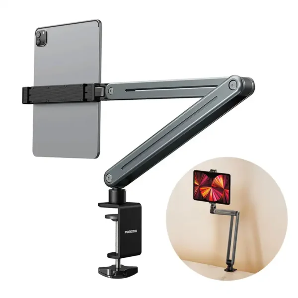 پایه نگهدارنده موبایل گیره ای مدل HSM22-GY برند PORODO مشکی - فلزی - 360درجه