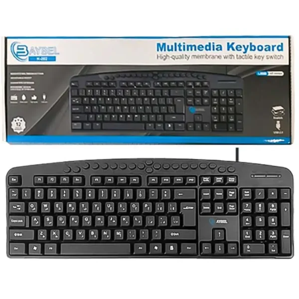 کیبورد سیم دار تک مدل K-202 برند BAYBEL  مشکی - مدیا دار