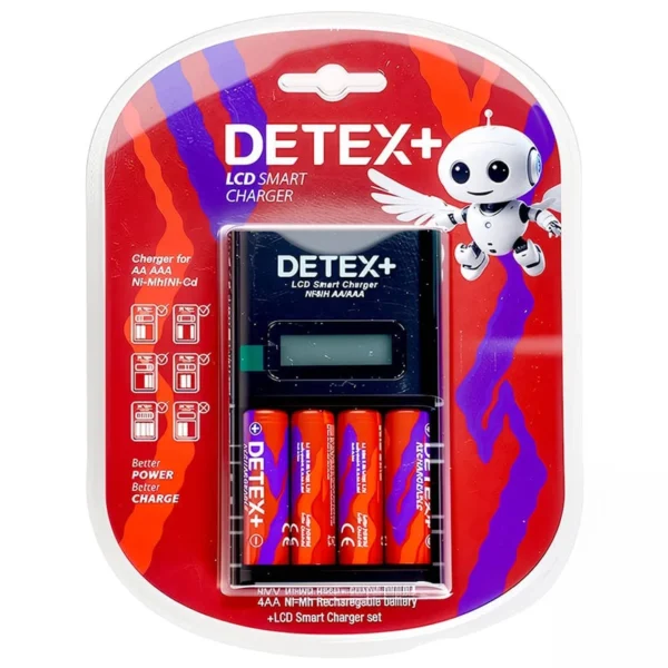 شارژر باتری نیم قلم برند DETEX دی تکس 4 تایی - با باتری نیم قلمی