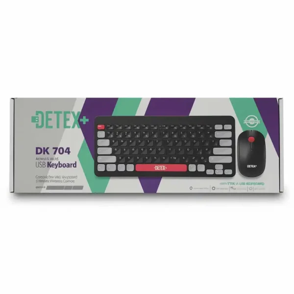 کیبورد و موس بیسیم مینی مدل 704 برند DETEX دی تکس  مشکی