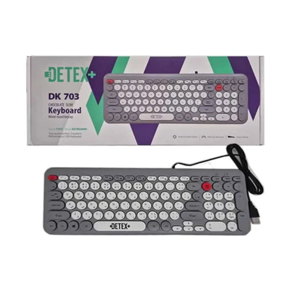 کیبورد سیم دار تک مدل DT-703 برند DETEX دی تکس سفید و خاکستری