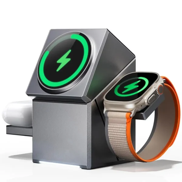 شارژر بیسیم مدل GL-WC6 برند GREEN LION گرین لاین 3 کاره-ساعت-گوشی-ایرپاد گارانتی تست و اصالت کالا