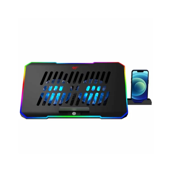 کول پد دو فن مدل F2069 برند HAVIT هویت مشکی - RGB - تنظیم ارتفاع - گارانتی متین