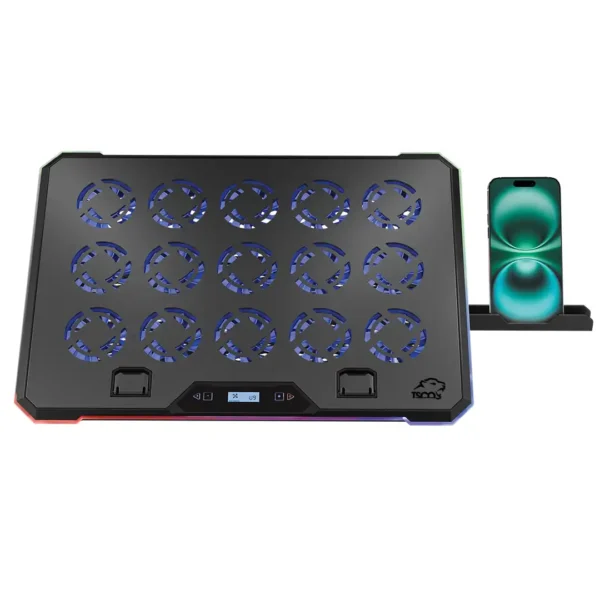 کول پد گیمینگ مدل GCLP3157 برند TSCO تسکو -نمایشگر دیجیتال-2 پورت USB+پایه موبایل- 15 فن - تنظیم ارتفاع - مشکی - گارانتی توسن سیستم