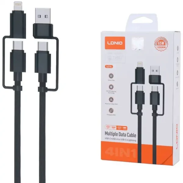 کابل شارژ همه کاره کنفی برند الدینیو 65 وات - 4 کاره