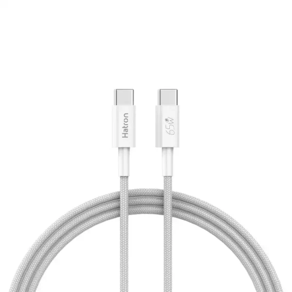 کابل شارژ TYPE C TO TYPE C مدل HC605HB برند HATRON هترون  متراژ 1 - 65W - سفید - گارانتی فور تیم