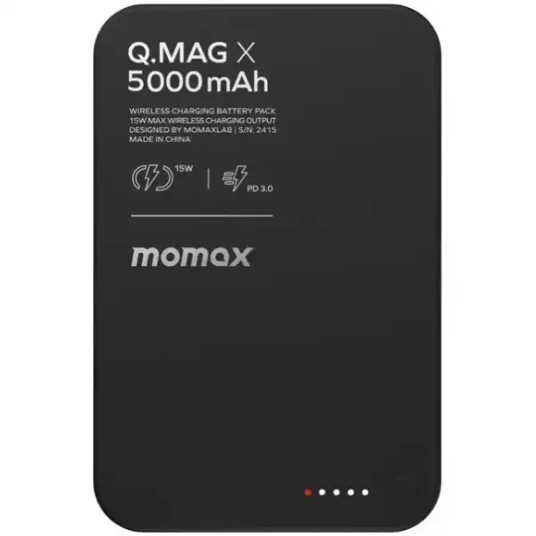پاور بانک مدل IP116A برند MOMAX مومکس مشکی - فلزی - شارژ بیسیم - PD20W - MAH5000