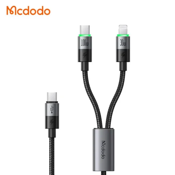 کابل شارژ TYPE C TO LIGHTNING&TYPE C مدل CA6700 برند MCDODO مشکی - کنفی - متراژ 1.5 - 100W