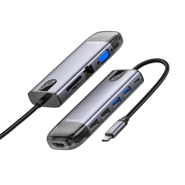 هاب 10 پورت TTPE-C مدل HU-7420 پورت:VGA-HDMI-USB3*2-USB2*2- -PD-LAN-SD-TF-گارانتی تست و اصالت کالا