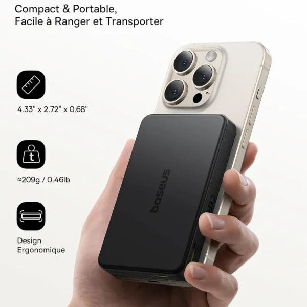 پاور بانک مدل AIRPOW II (PPWPQ10-20) برند BASEUS بیسوس - مشکی شارژ بیسیم - MAH10000 - 22.5W - گارانتی آونگ