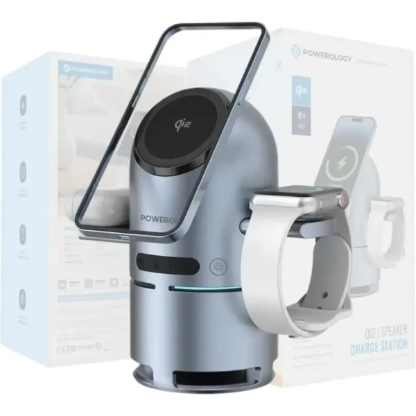 استند شارژ بیسیم 4 کاره  مدل S9B خاکستری - اسپیکر - شارژ بیسیم گوشی و ساعت و ایرپاد