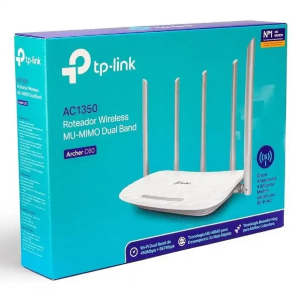 مودم روتر و اکسس پوینت مدل ARCHER C60 برند TP-LINK سفید - 5 آنتن  DUAL BAND - AC1350 - گارانتی متم اف